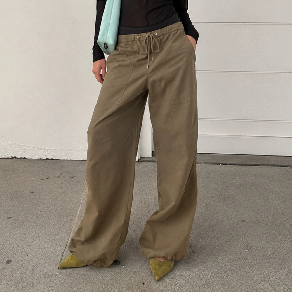 Zara Solid Drawstring Straight Leg Cargo Pants Loose Streetwear